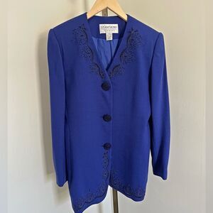 Vintage St. Anthony Evening Jacket Wool Blend Purple Blue Embroidered Sz 8